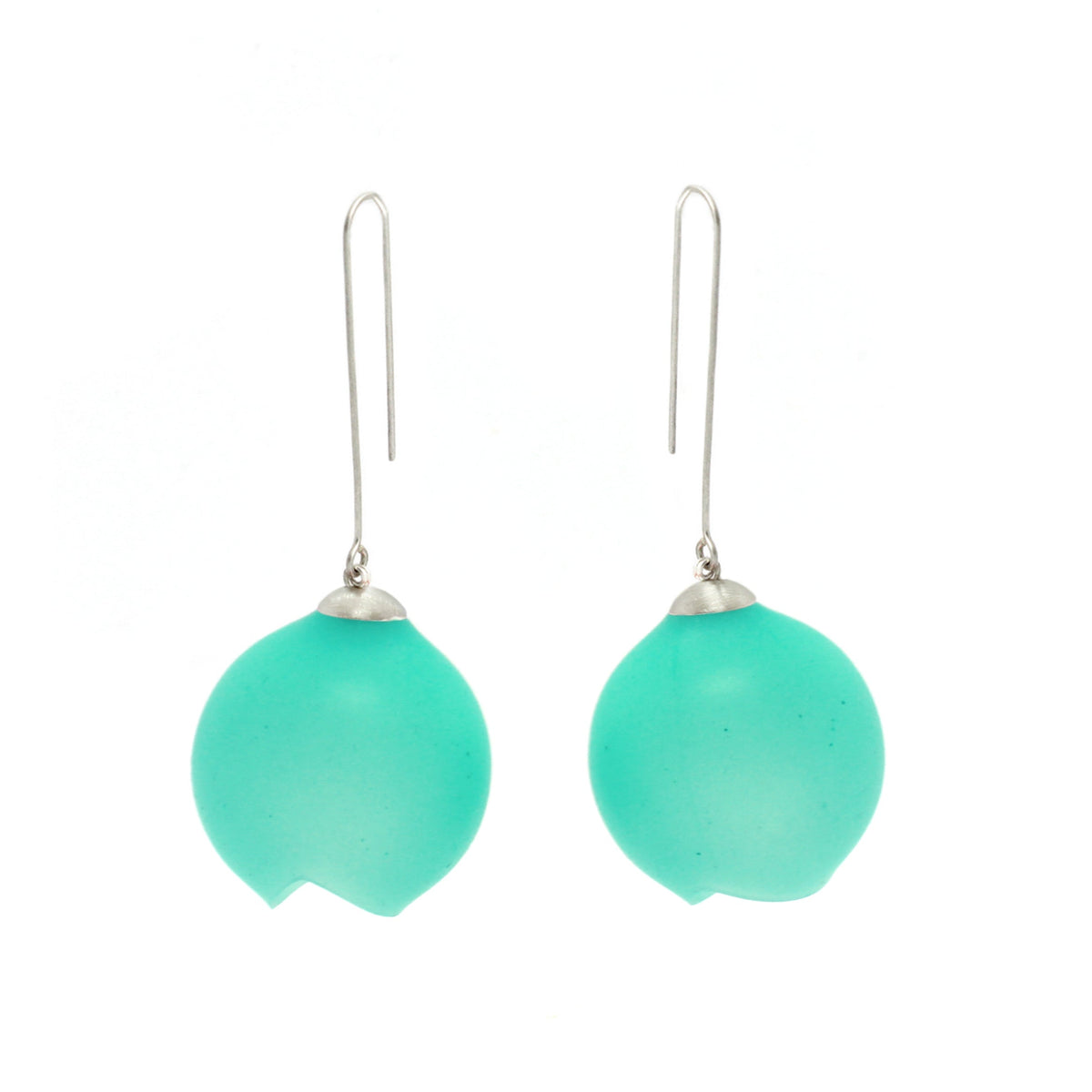 Silicone & Silver Long Drop Earrings- Sea Green