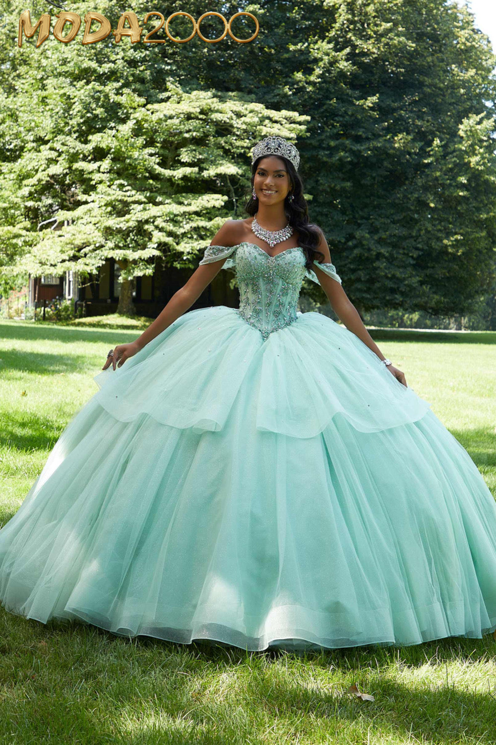 M2K89449| Rhinestone and Crystal Beaded Corset Bodice Quinceañera Dress