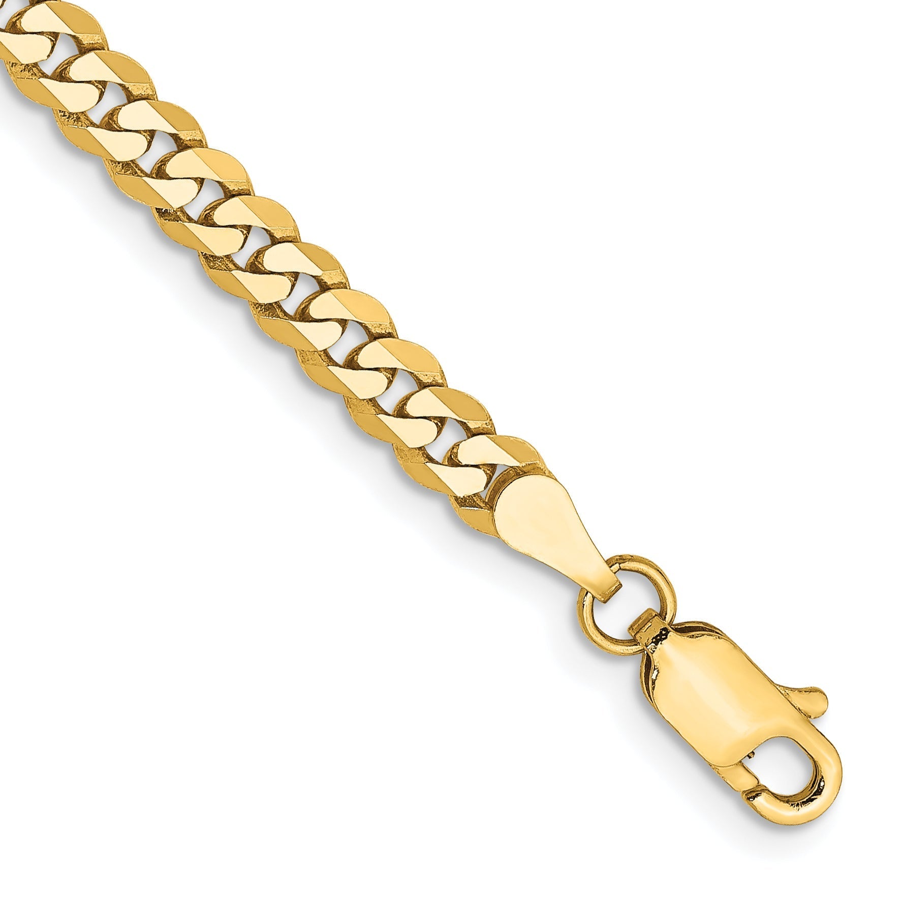 14K Yellow Gold 3.9mm Flat Beveled Curb With Lobster Clasp Chain Bracelet