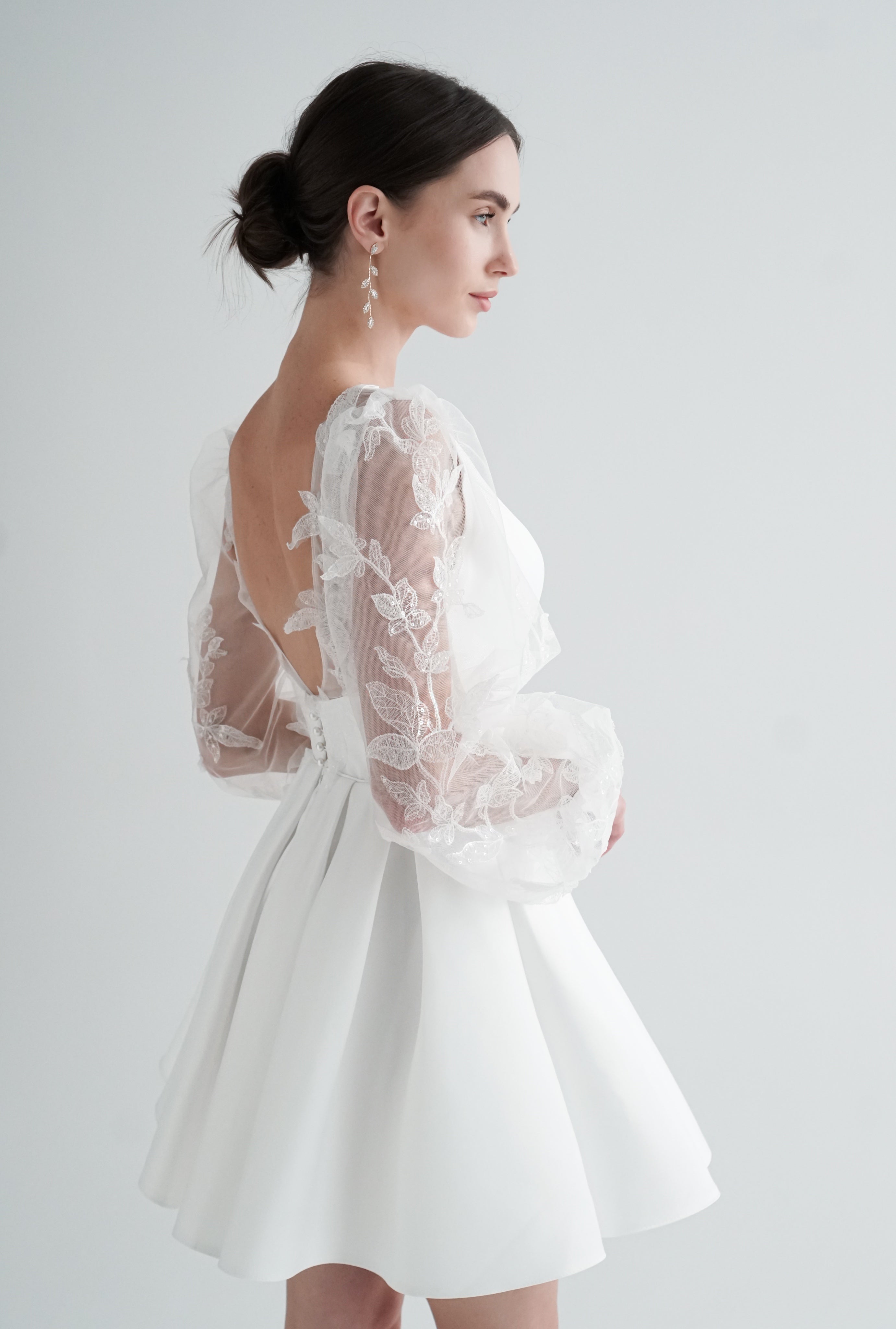Short Wedding Dress with Lace Sleeves, Rosemary Dress