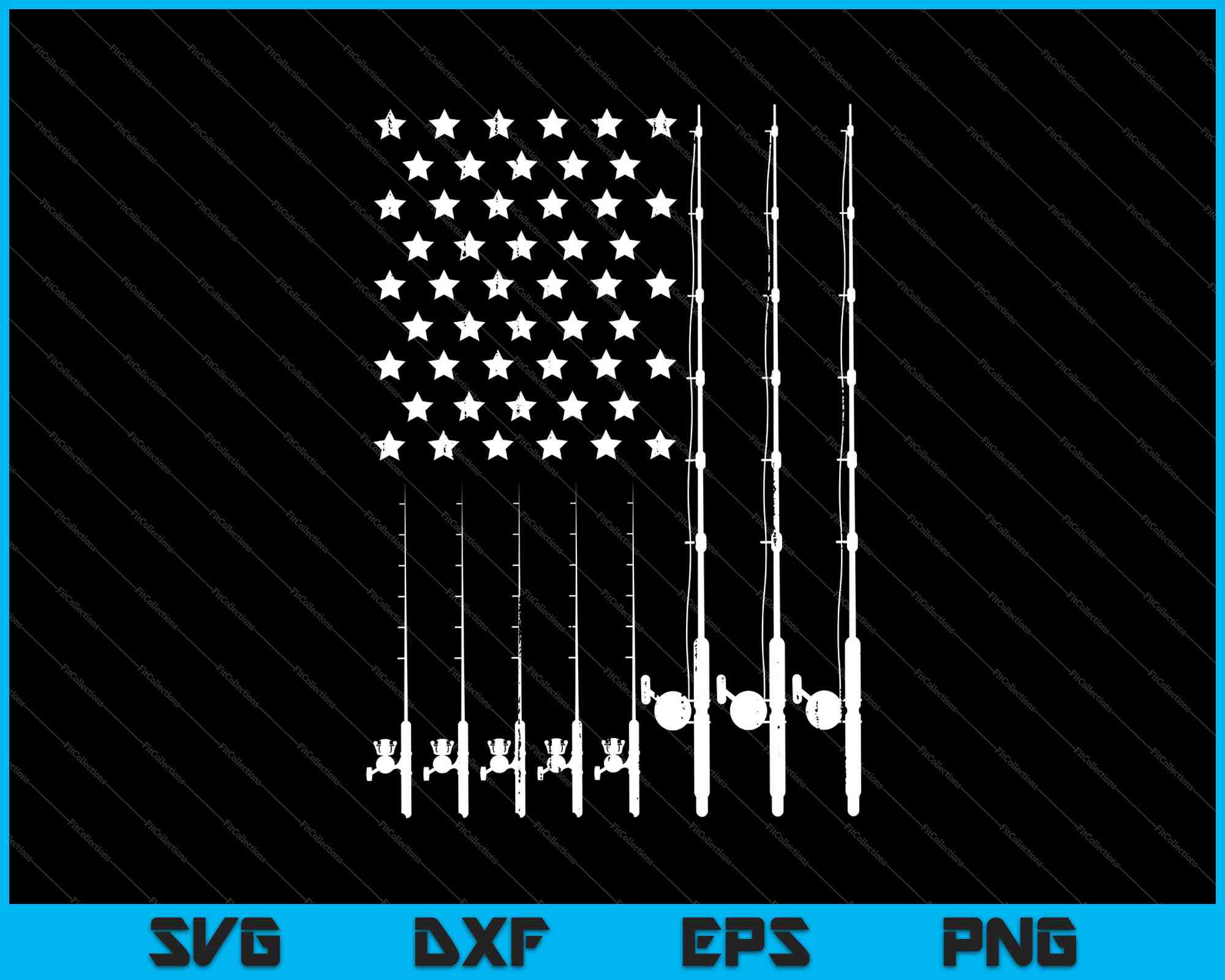 Fishing Pole American Flag Patriotic Outdoors SVG PNG Cutting Printable Files