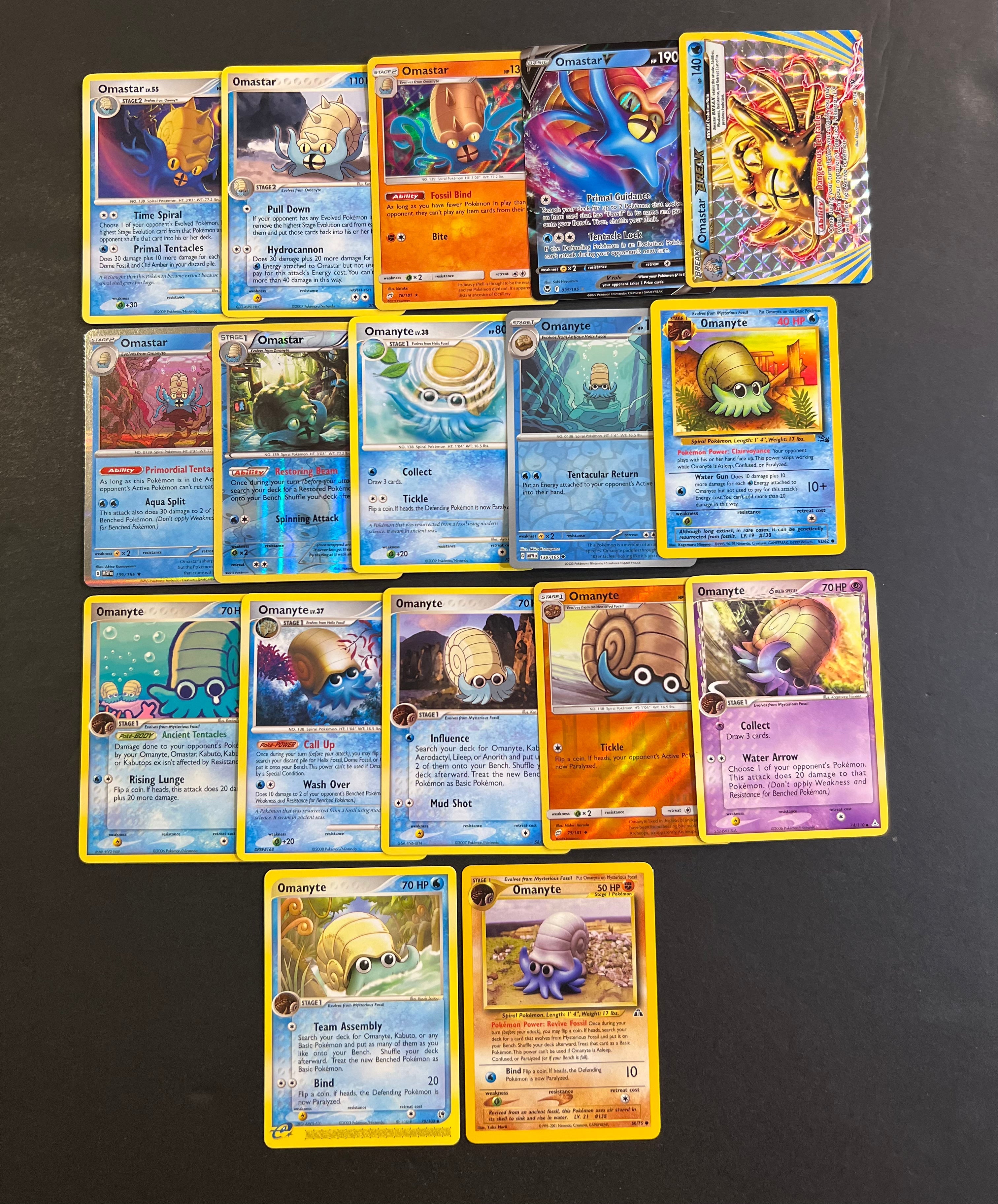Pokemon Omanyte and Omastar Card Lot - 17 Cards - Break, Ultra Rare V, Holo Rare and Vintage Cards!
