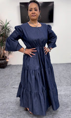 Denim Tiered Maxi Dress