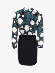 Robe fourreau à buste imprimé cercles stylisés et manches raglan - Bleu - 2