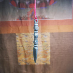 This handmade Dorje Phurba was crafted by Tibetan craftsmen from Hepo Town, Baiyu County, Tibet,known for its renowned Tibetan handicrafts. The upper part is a vajra, and the lower part is a phurba. Copper dots is inlaid on the waist of the phurba
