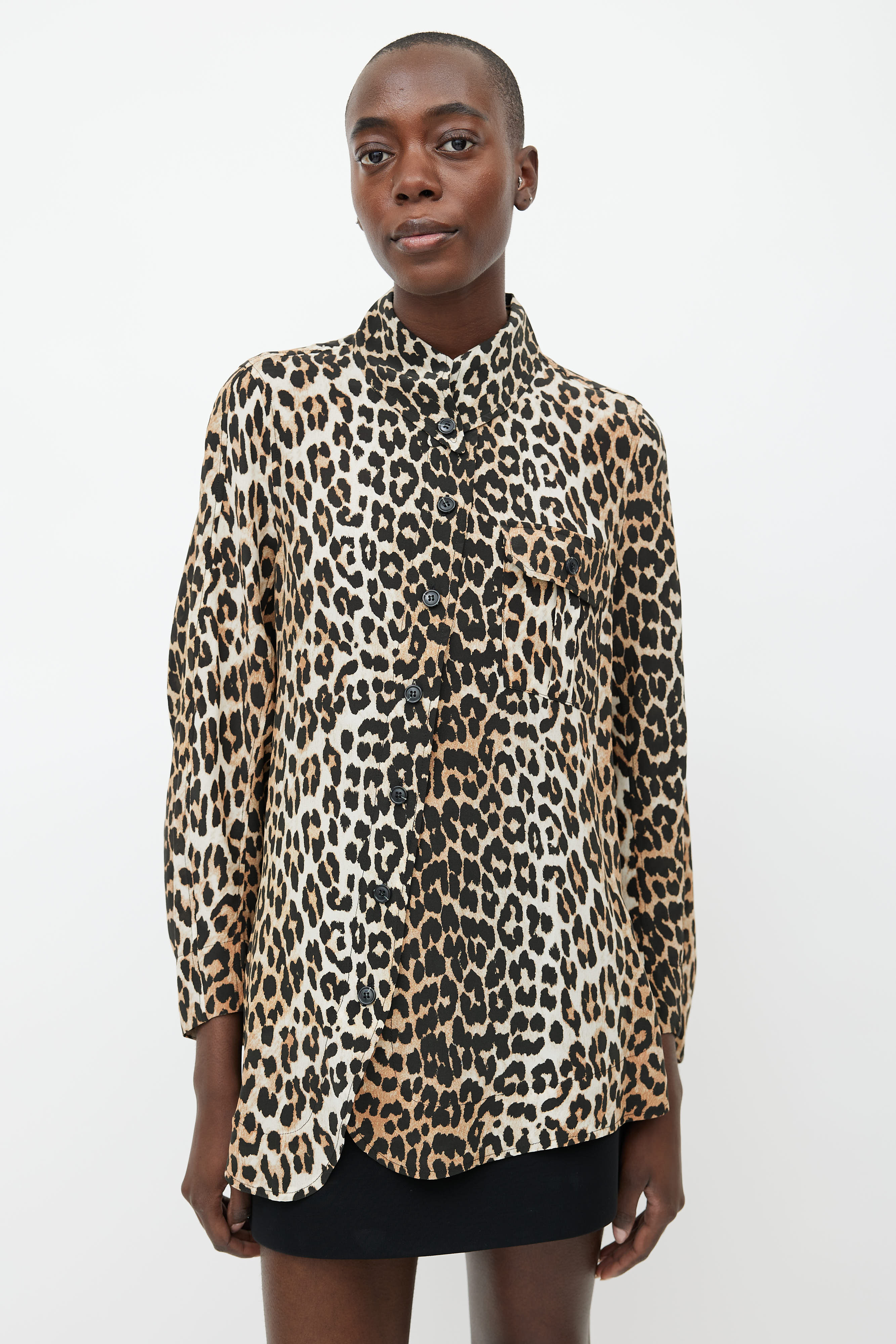 Ganni Black & Brown Silk Print Shirt