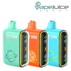 Three Flavors of Geek Bar Pulse 15000 Disposable with a display screen on the side - Vape Juice Depot