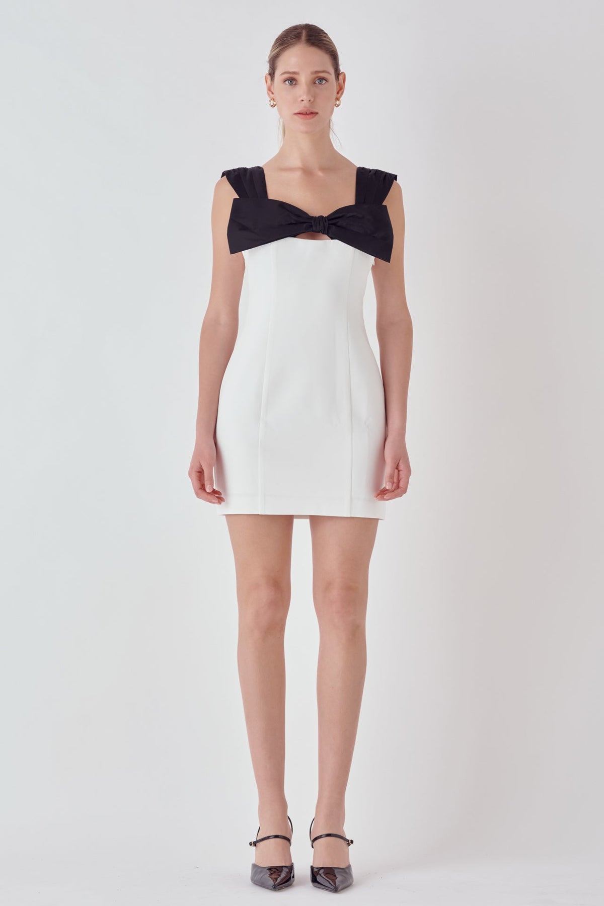 Mixed Media Bow Mini Dress