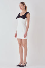 Mixed Media Bow Mini Dress