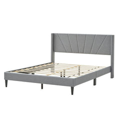 Twin/Queen Bed Frame with Linen Upholstered Wingback Headboard-Twin Size