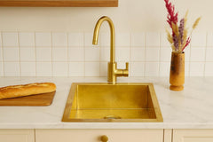 Modern Brushed Brass Kitchen Sink + Single Handle Gooseneck Faucet