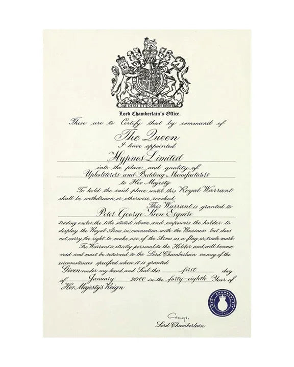 Official document with royal seal and text on a white background