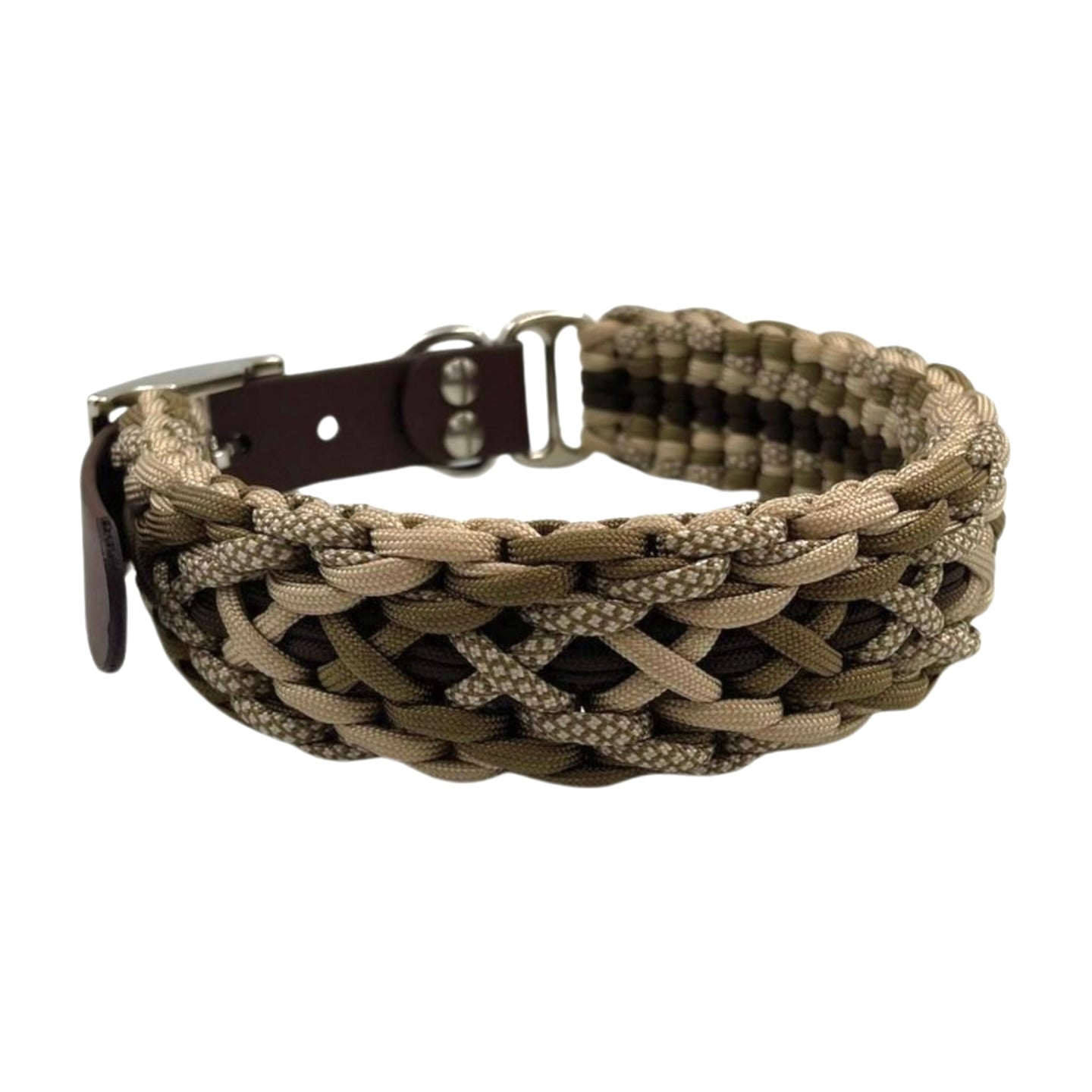Paracord Halsband braun Mocca Diamond mit braunem Biothane Adapter Knoten für vier Pfoten