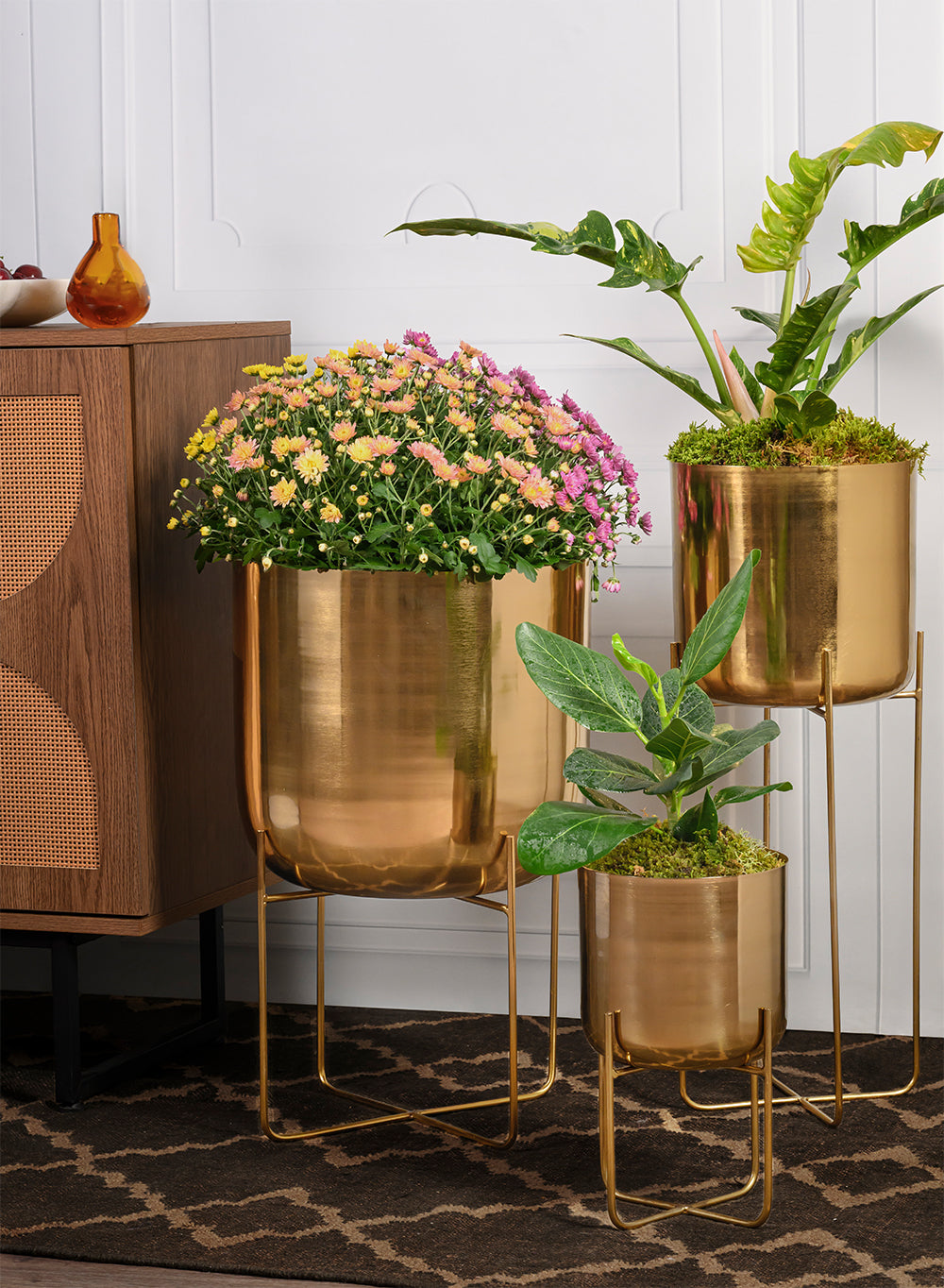 Gold Planter with Detachable Metal Stand Collection