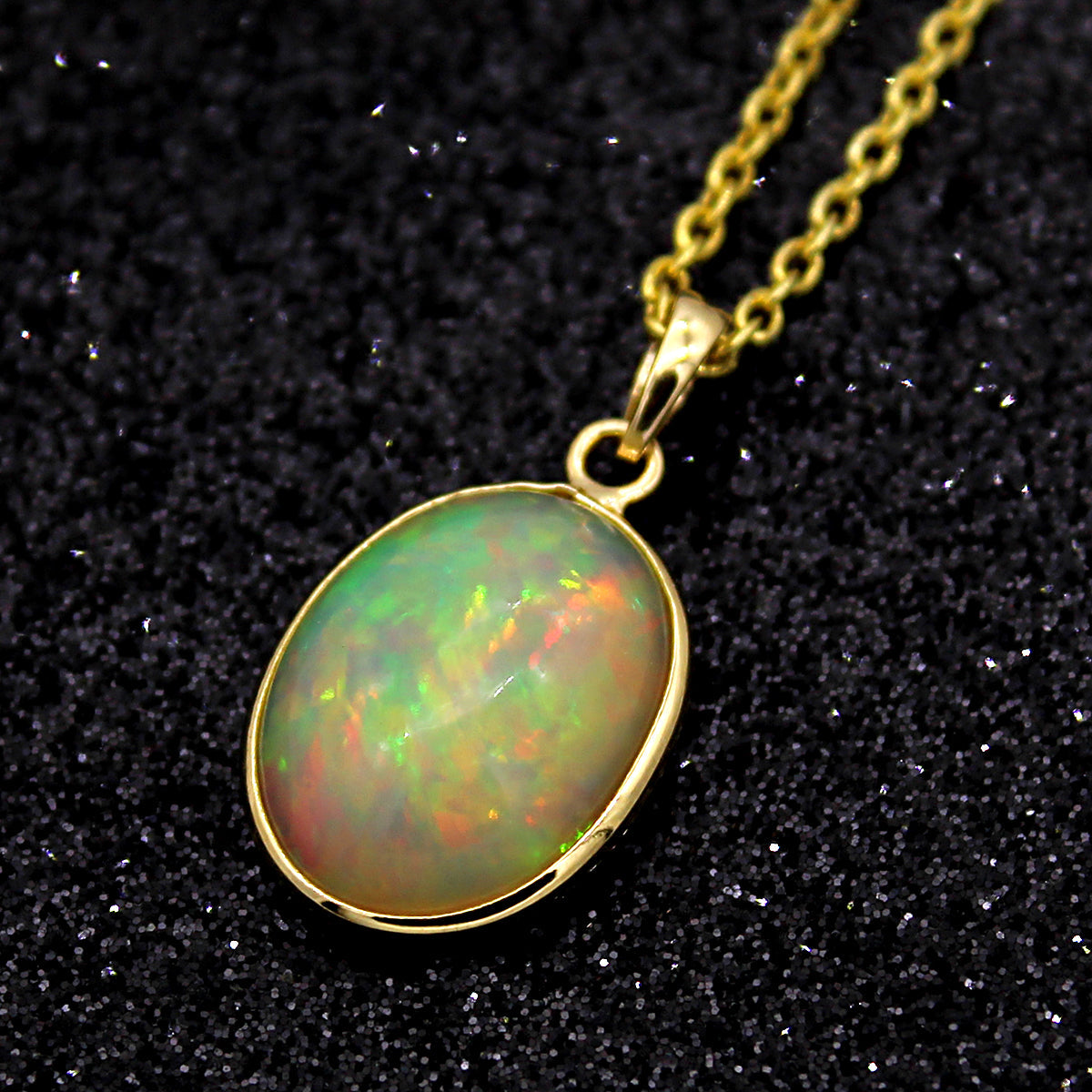 Oval Cabochon Opal Pendant With Free Chain