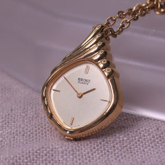 Vintage Seiko Art Deco Inspired Pendant Watch Necklace - Fully Working! - 1982