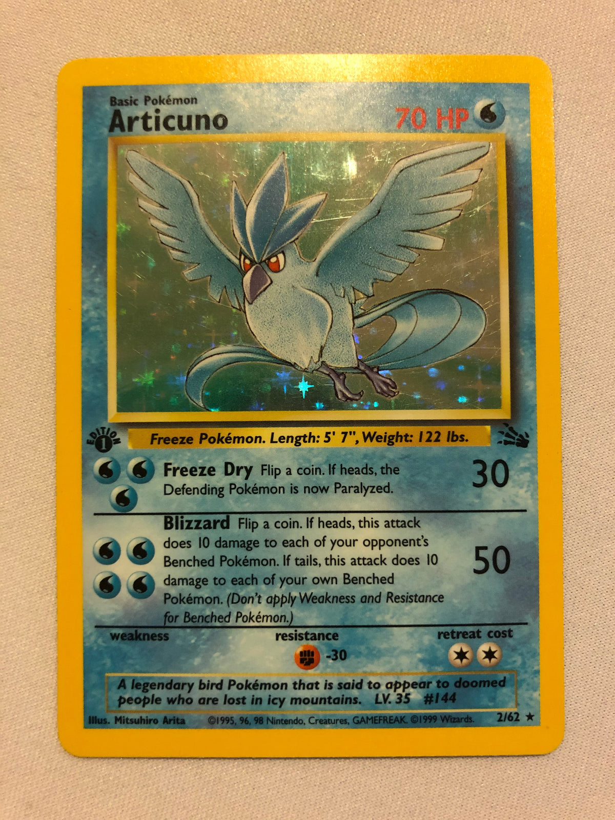 Articuno 2/62 Holo Rare Fossil Set 1st Edition Pokemon Card Near Mint