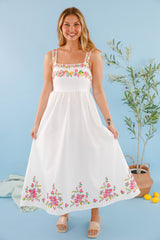 Floral Embroidered Maxi Dress- Women's White Floral Dress- Summer Dresses for Women
