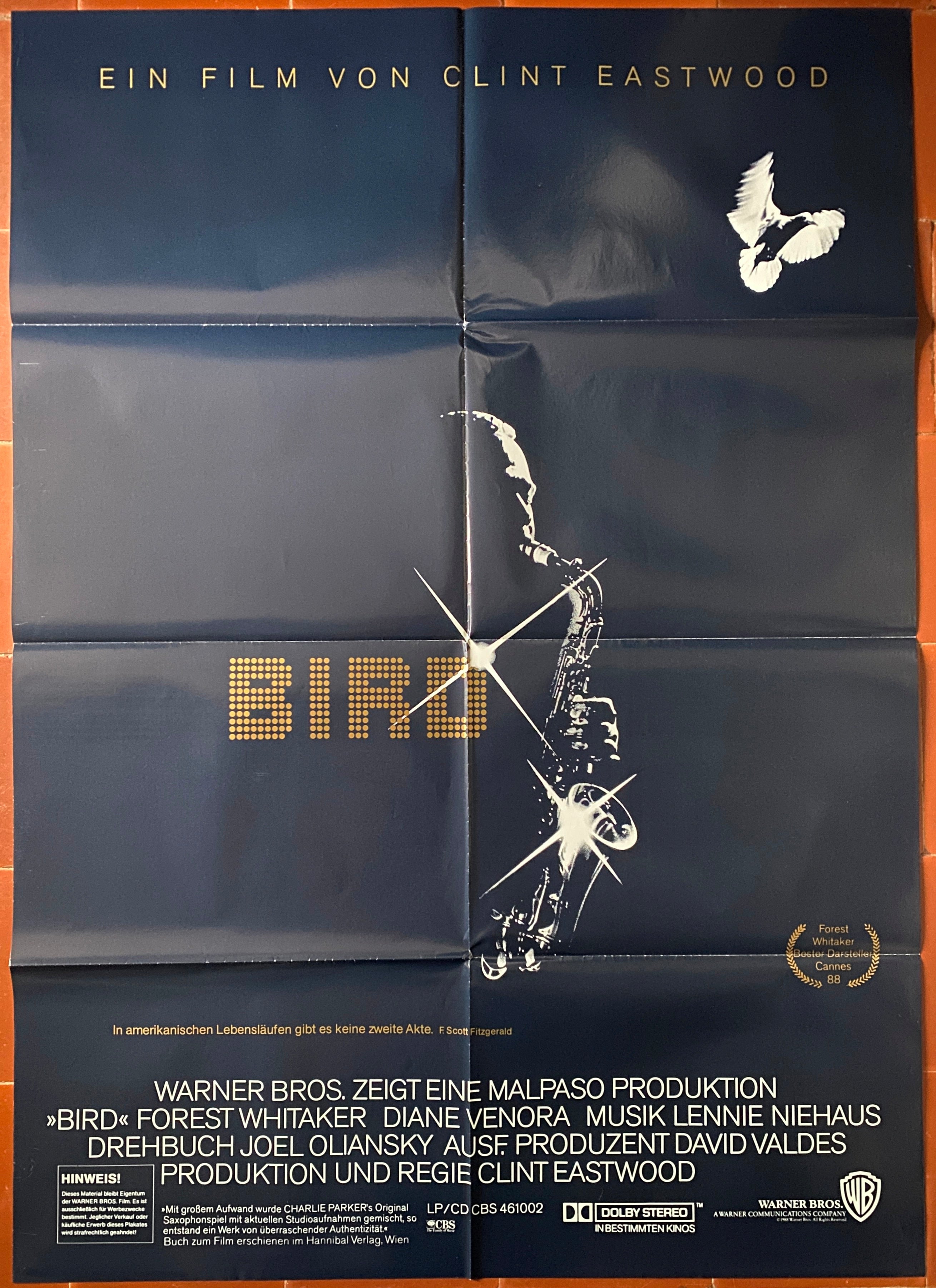 Affiche allemande BIRD Charlier Parker CLINT EASTWOOD Jazz FOREST WITHAKER 1988