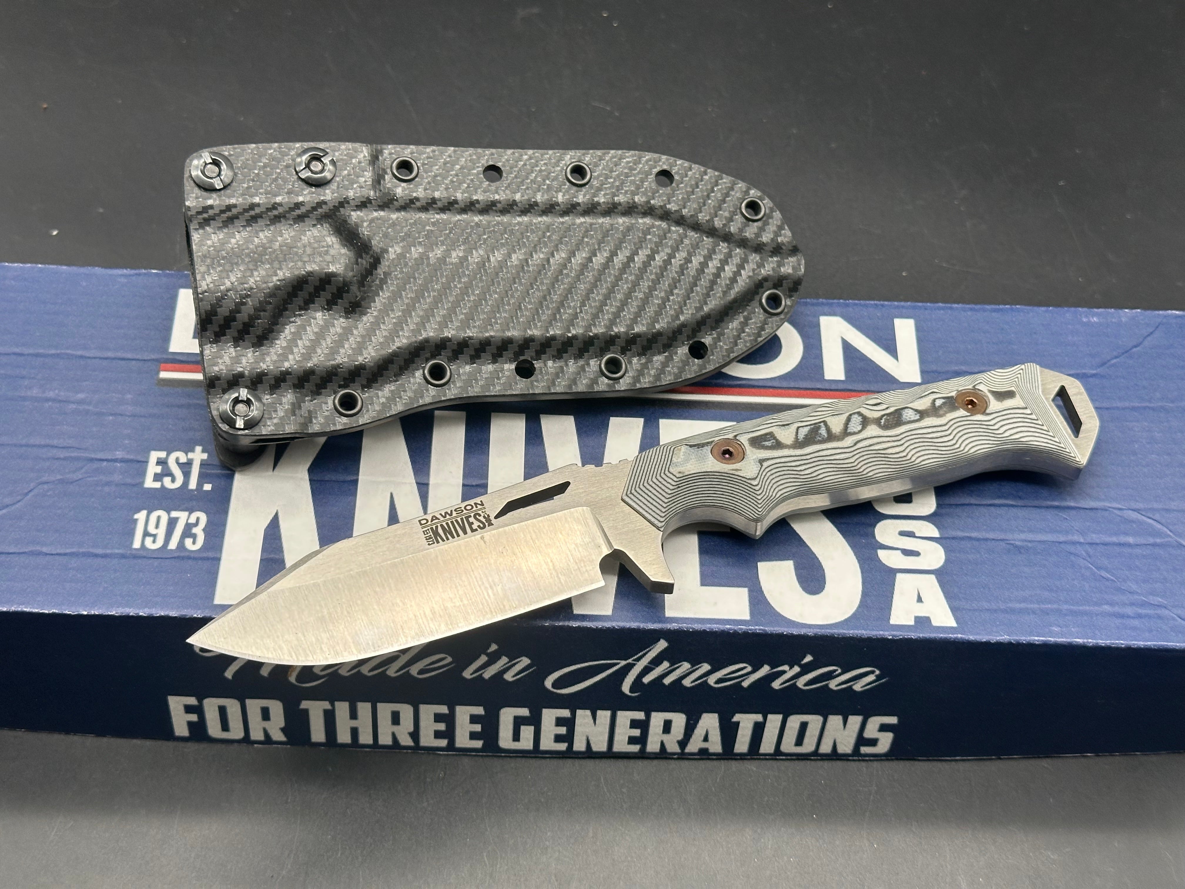 Dawson Knives Shepherd Fixed Blade Knife 3.875" CPM-MagnaCut Blade G10 Handles, Kydex Sheath