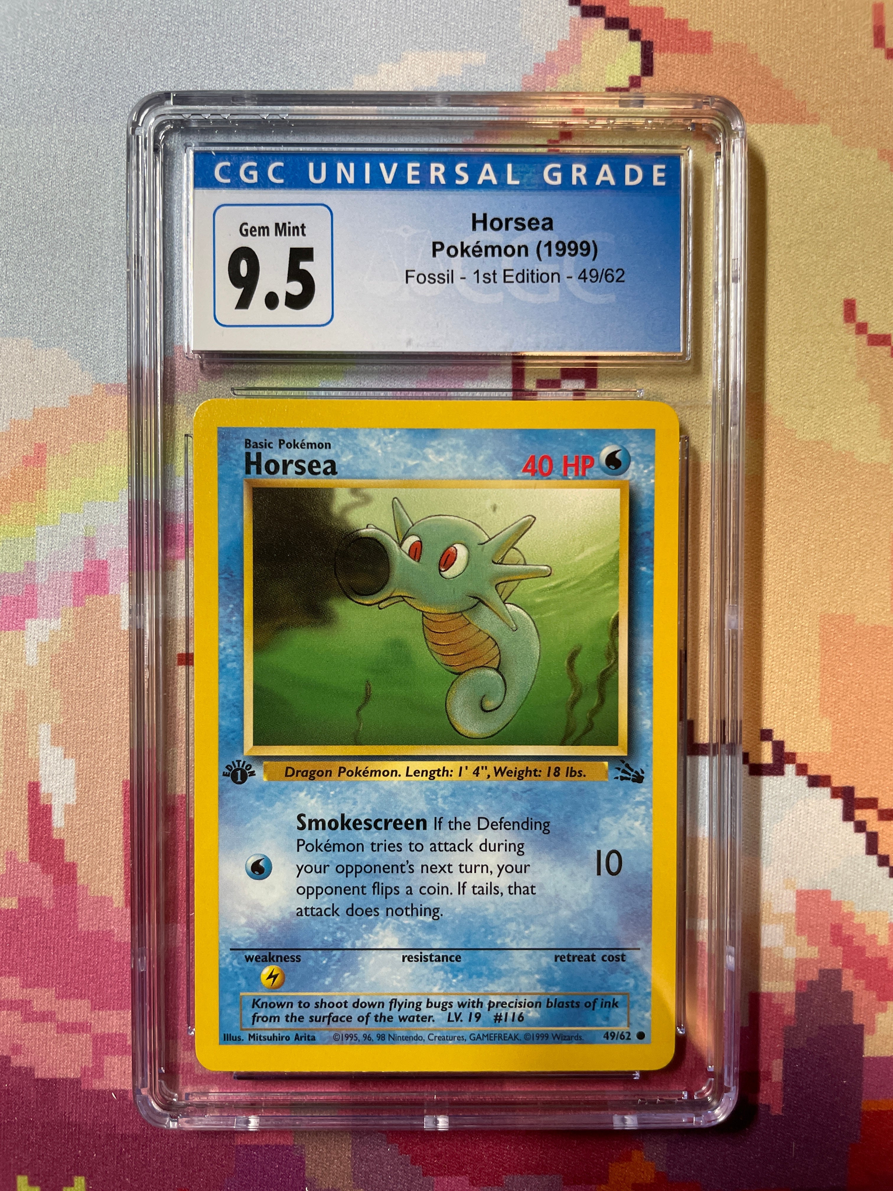 1999 Pokémon Fossil 1st Edition Horsea 49/62 CGC 9.5 Gem Mint