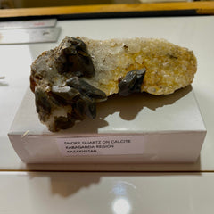 SMOKE QUARTZ ON CALCITE - KARAGANDA REGION, KAZAKHSTAN, CENTRAL ASIA   154g. MF4169