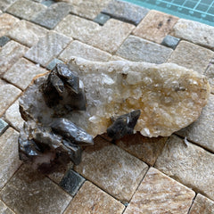 SMOKE QUARTZ ON CALCITE - KARAGANDA REGION, KAZAKHSTAN, CENTRAL ASIA   154g. MF4169