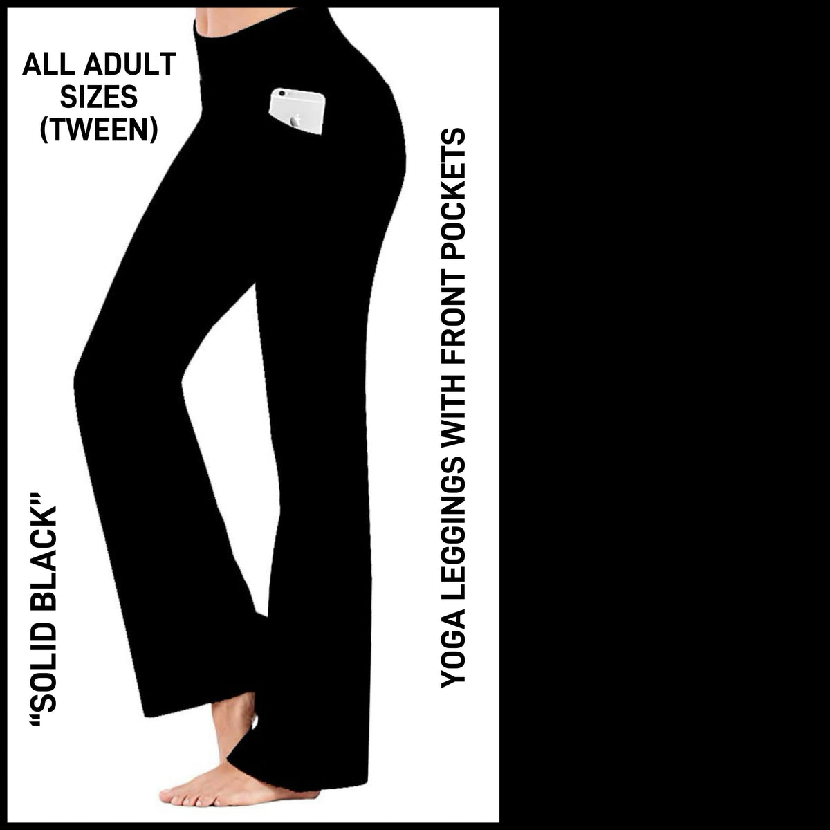 B3YL - Solid Black Yoga Leggings with Front Pockets - Preorder ETA: Mid-Feb