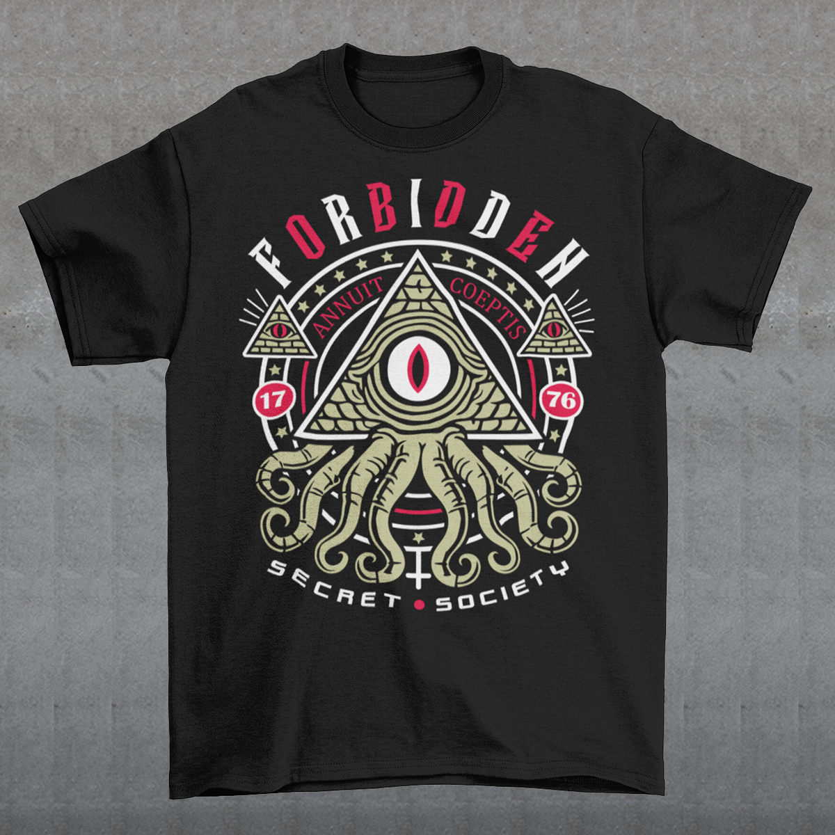 Uncover the hidden truths with this striking Forbidden Secret Society t-shirt. Featuring a mesmerizing graphic of reptilian tentacles slithering from an all-seeing eye pyramid, this design channels the dark mystique of the Illuminati and ancient conspiracies. Bold text wraps around the image, whispering secrets the world was never meant to know. Perfect for truth seekers, conspiracy enthusiasts, or anyone who thrives in the shadows of the unknown.
