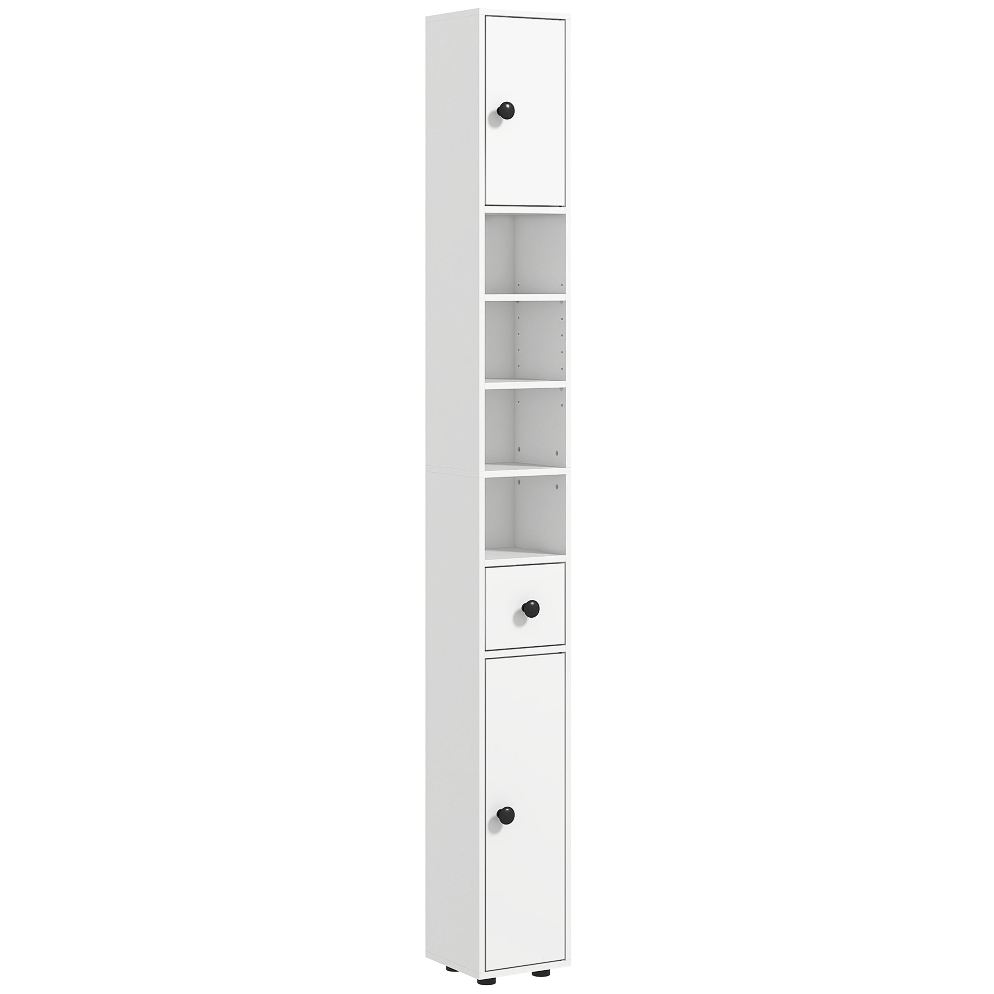 71" Tall Bathroom Storage Cabinet, Narrow Toilet Cabinet with Open Shelves, 2 Door Cabinets, Adjustable Shelves for Kitchen & Hallway, White