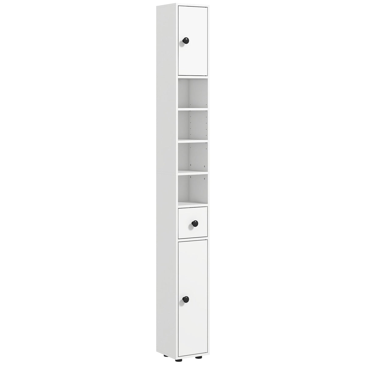71" Tall Bathroom Storage Cabinet, Narrow Toilet Cabinet with Open Shelves, 2 Door Cabinets, Adjustable Shelves for Kitchen & Hallway, White