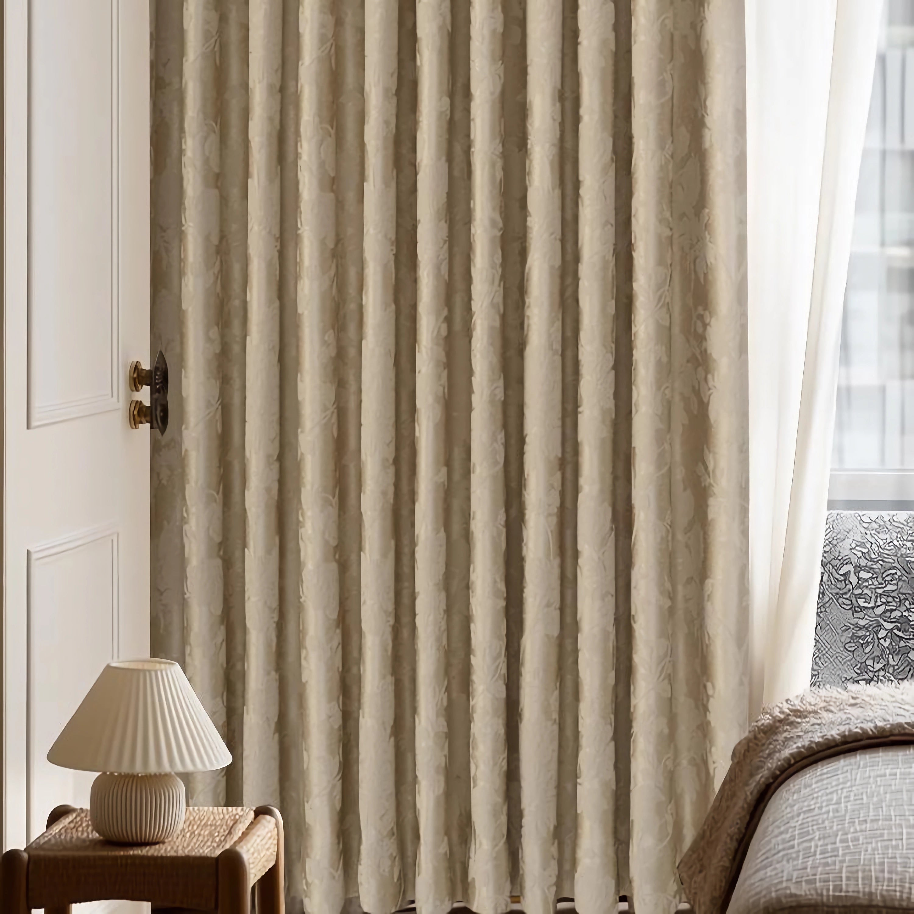 Vivian Glitter Jacquard Bronzed Chestnut Blackout Curtains Custom Drapes for Living Room & Bedroom