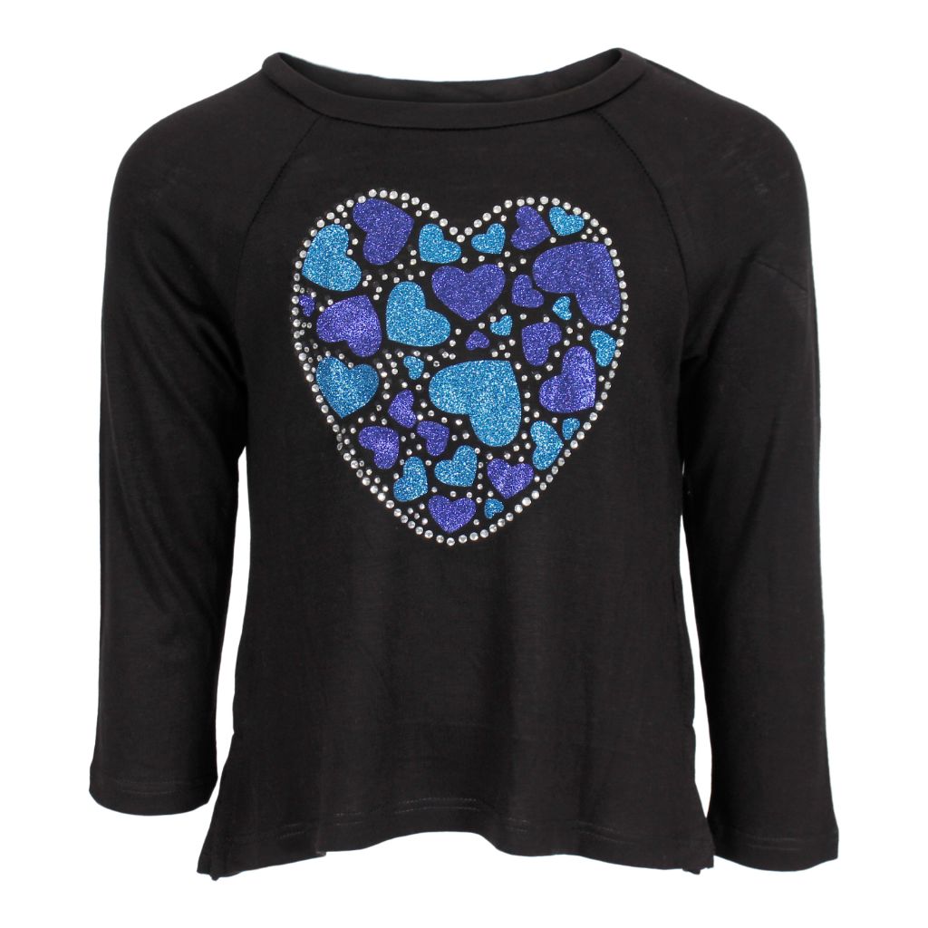 Long Sleeve Top with Glitter Heart Stones - Denny's