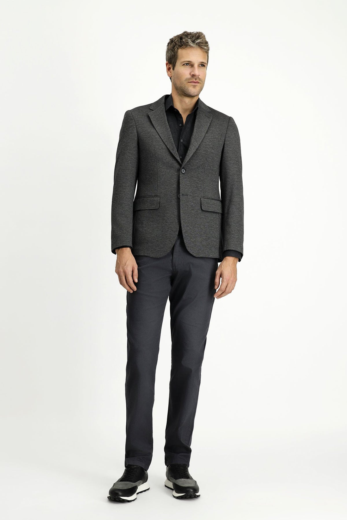 Koyu Füme 7 Drop Super Slim Fit Eksra Dar Kesim Klasik Desenli Örme Ceket