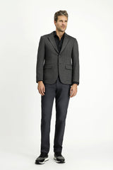 Koyu Füme 7 Drop Super Slim Fit Eksra Dar Kesim Klasik Desenli Örme Ceket