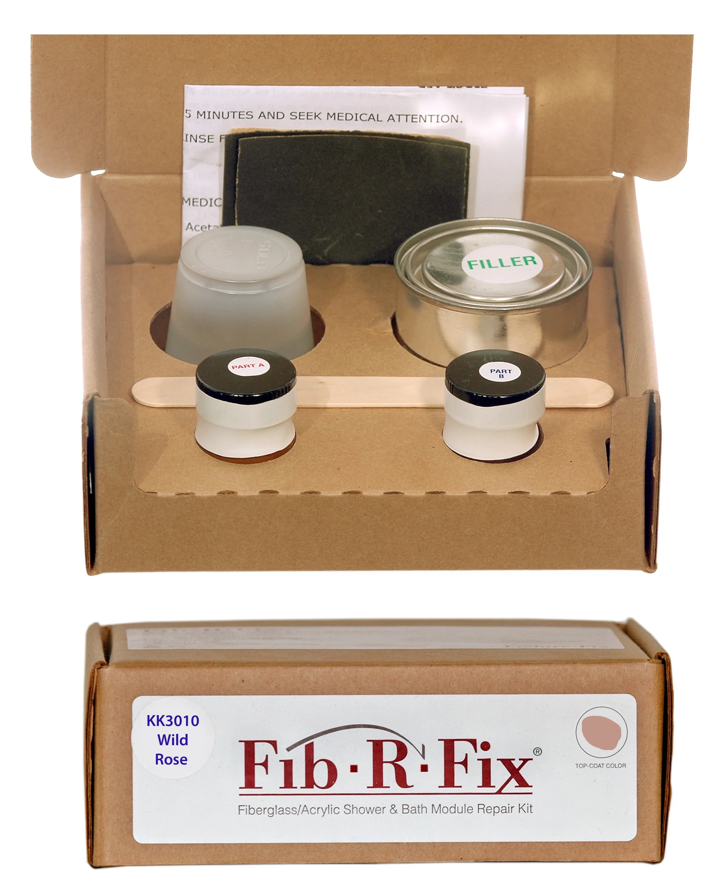 Fiberglass/Acrylic Shower & Bath Module Repair Kit

Repair chips, small cracks and holes in fiberglass and acrylic bathroom fixtures.
Specific color matches to bathroom fixture manufacture’s specifications.