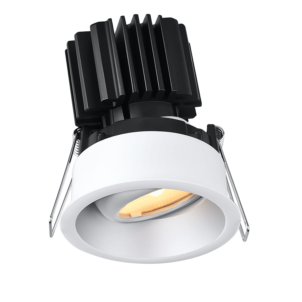 Tangra 3" Gimbal Round Recessed Thin Alzak Trim Lens White 50° 4CCT+DTW 35K to 27K CRI90 with 120-347V 0-10V Dimmable Commercial Driver
