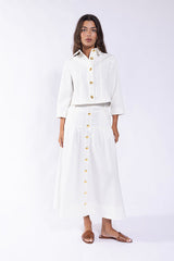 LATITUDE YOKE MIDI SKIRT WITH METAL BUTTONS