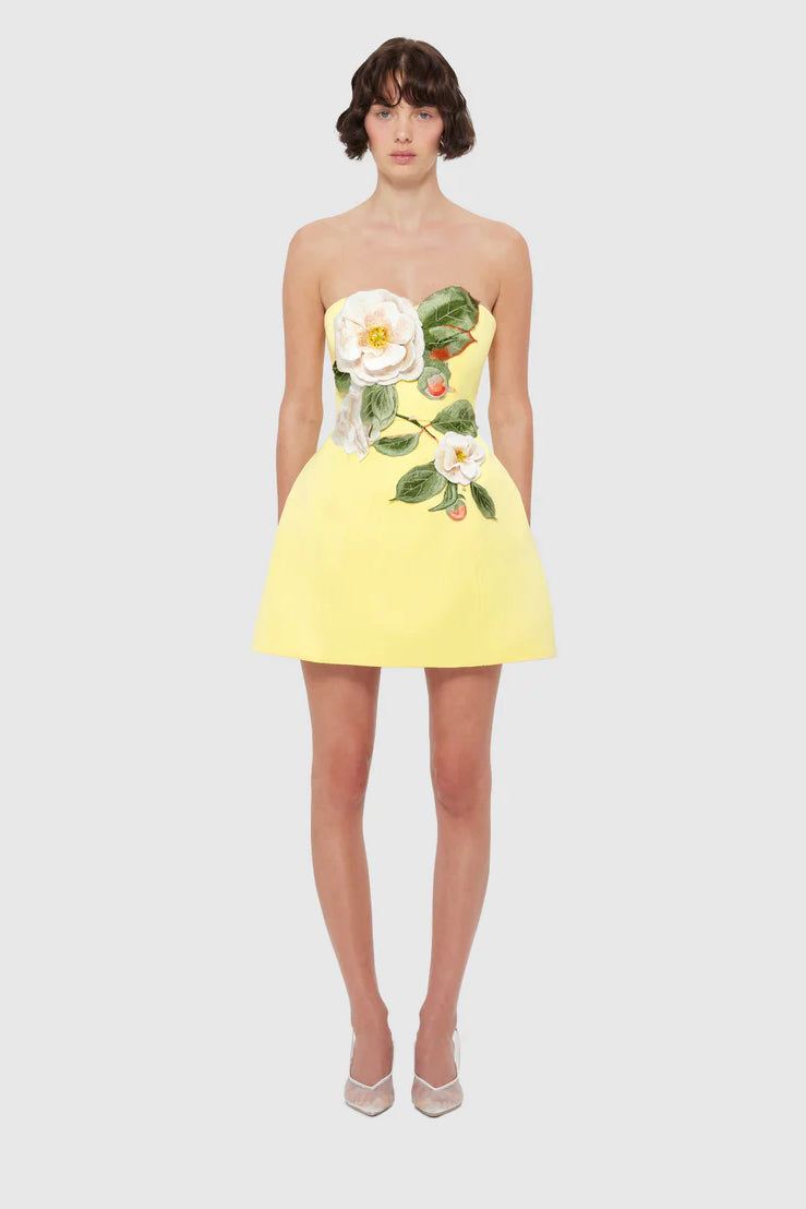 Leo Lin Rosario Appliqué Bustier Mini Dress - Sorbet Yellow