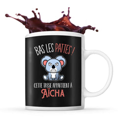 Mug Aïcha Bas les pattes Koala | Mug Prénom pour femme | Collection Animaux grognon mais mignon - Planetee