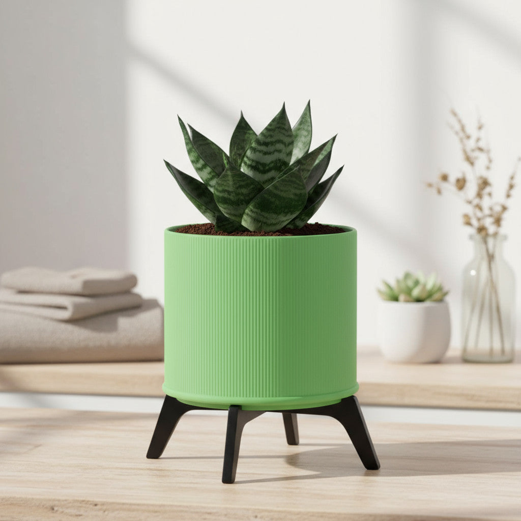 Planter "Tori " – Ribbed 3D-Printed Planter with Stand, Planter with Legs, Pedestal Plant Pot, Modern Indoor Planter