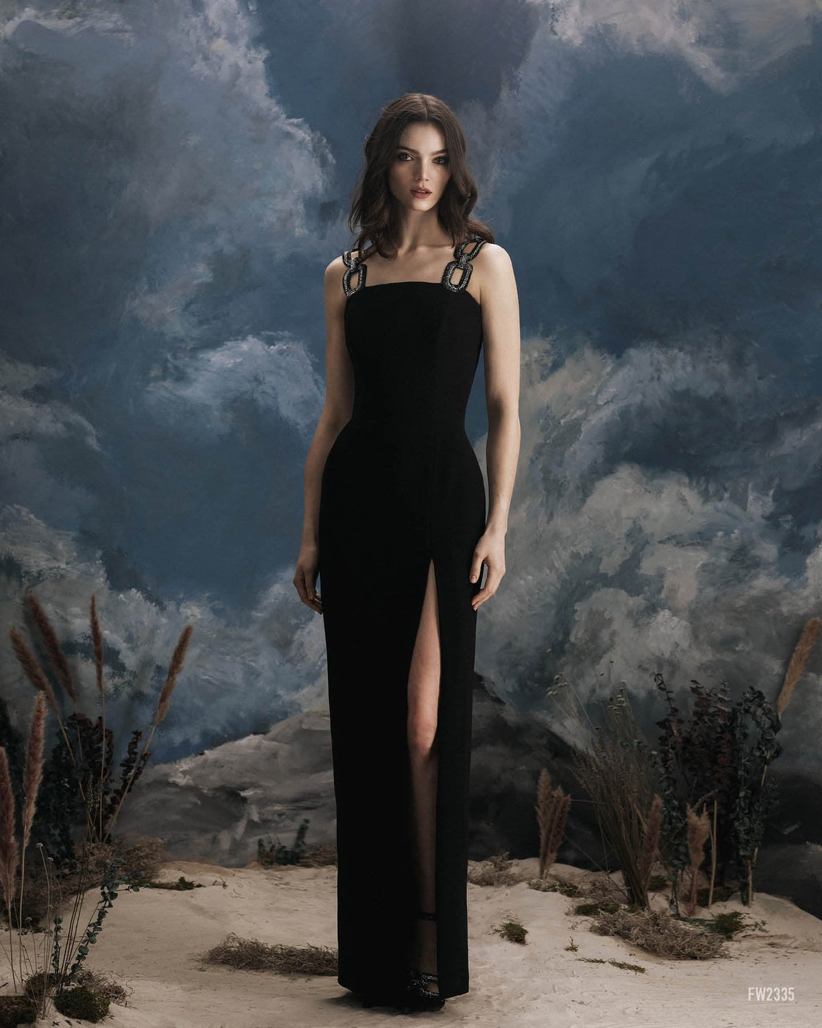 Lucian Matis Stone Strap Black & Silver Evening Gown  EVENING DRESSES, LONG DRESS, MOTHER OF THE BRIDE DRESS, MOTHER OF THE GROOM DRESS, WEDDING GUEST DRESSES, Long Island, New York, Mother of the Bride gowns near me, Woodbury Greenvale Mother of the Bride dresses Bat Mitzvah Bar Mitzvah, Evening Wear, Wedding Wear.