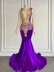 Luxury Gold Beaded Mermaid Prom Dresses For Black Girls Purple Plus Size Formal Gowns Vestidos robe ARD3089-SheerGirl