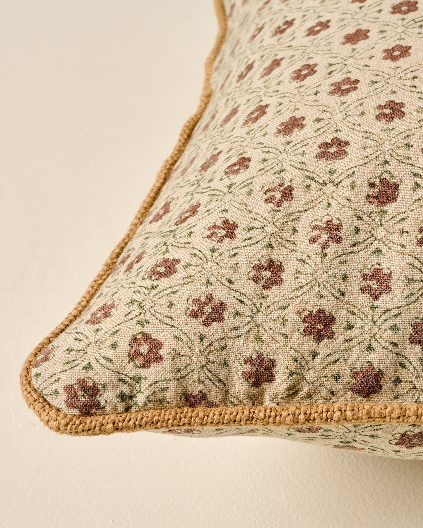 Thea Clay Block Print Large Lumbar Pillow corner up close