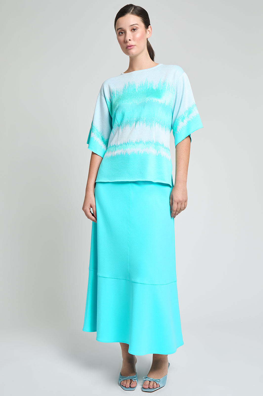 Soft Knit Wavelength Tunic, Calypso Blue/White | Ming Wang