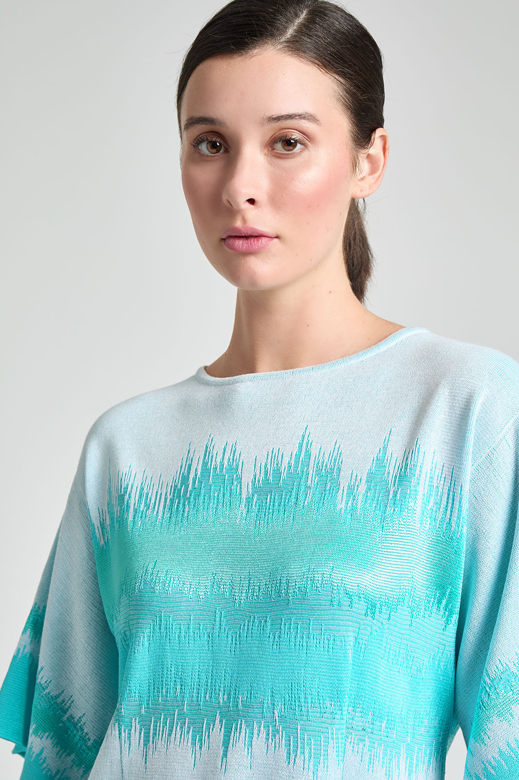 Soft Knit Wavelength Tunic, Calypso Blue/White | Ming Wang