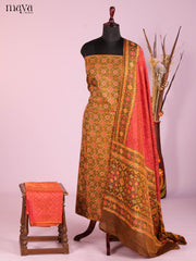 Pretty Mustard Semi Patola Salwar Suit Material With Floral Pattern