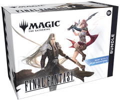 Angled image of the MTG Final Fantasy Bundle, featuring Lightning and Sephiroth on the front