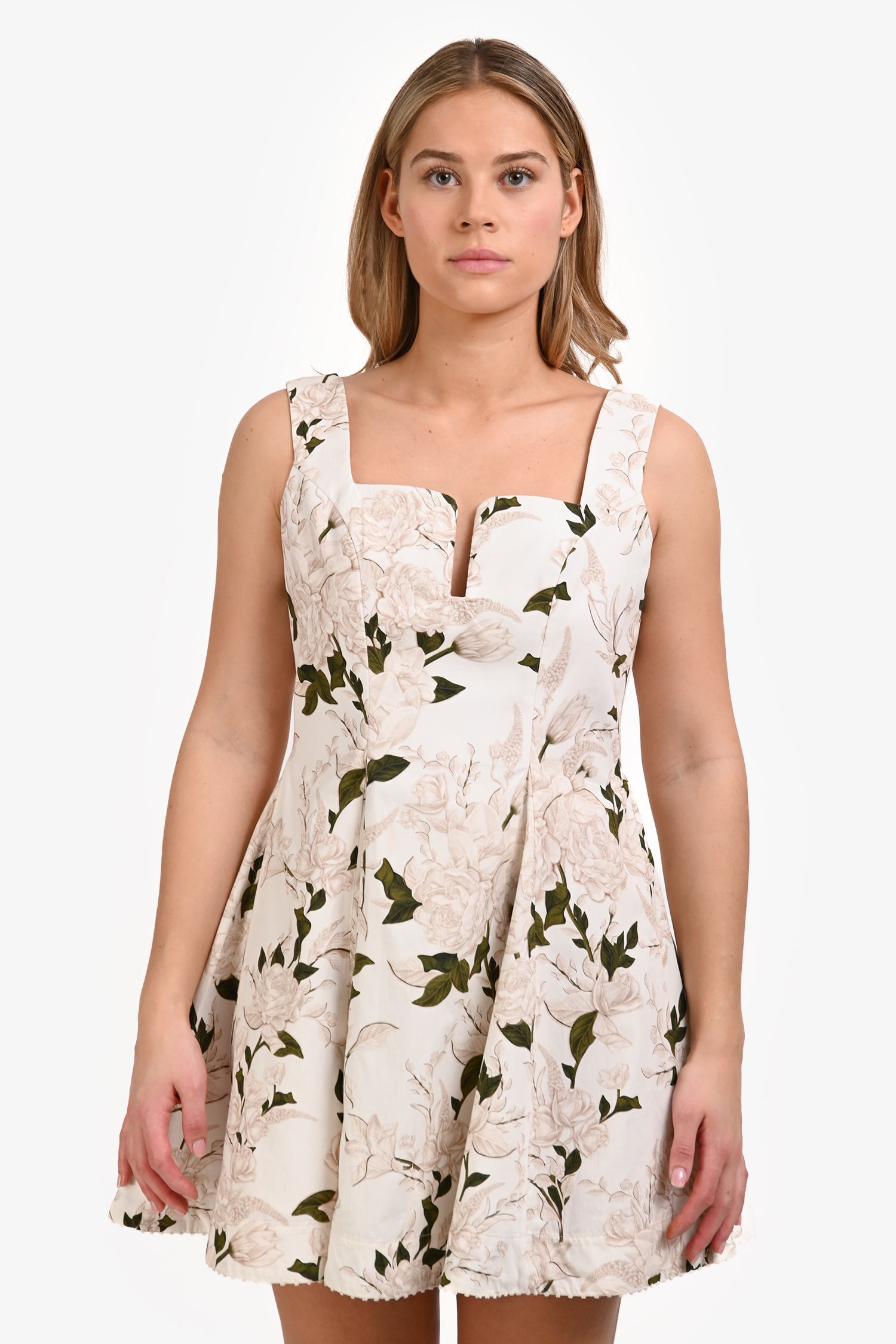 Agua by Agua Bendita White/Beige Floral Flared Mini Dress Size L