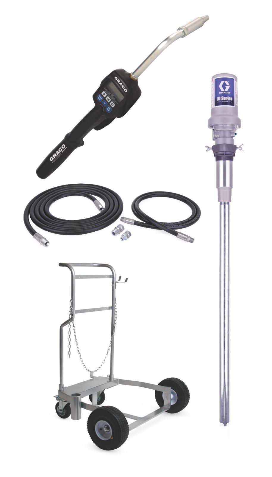 Graco LD Series 3:1 Mobile 55 Gallon (200 Liter) Oil CE Pump Package - Preset Meter, Flex Extension, BSPP